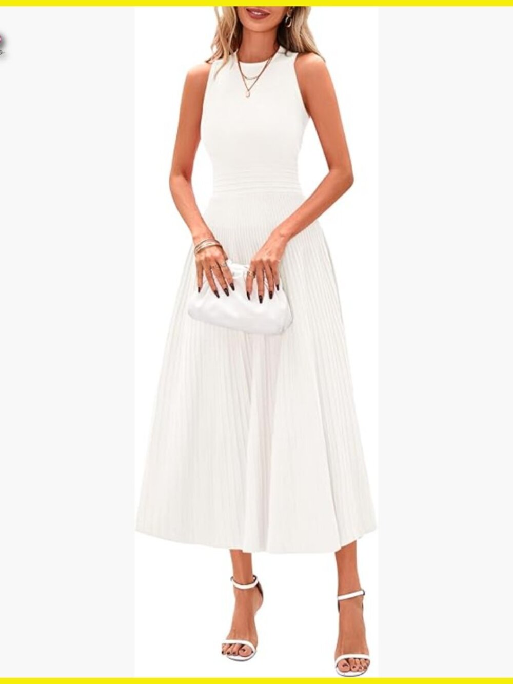 Sleeveless Pleated Midi Dress A-Line Cocktail Business Casual Elegant